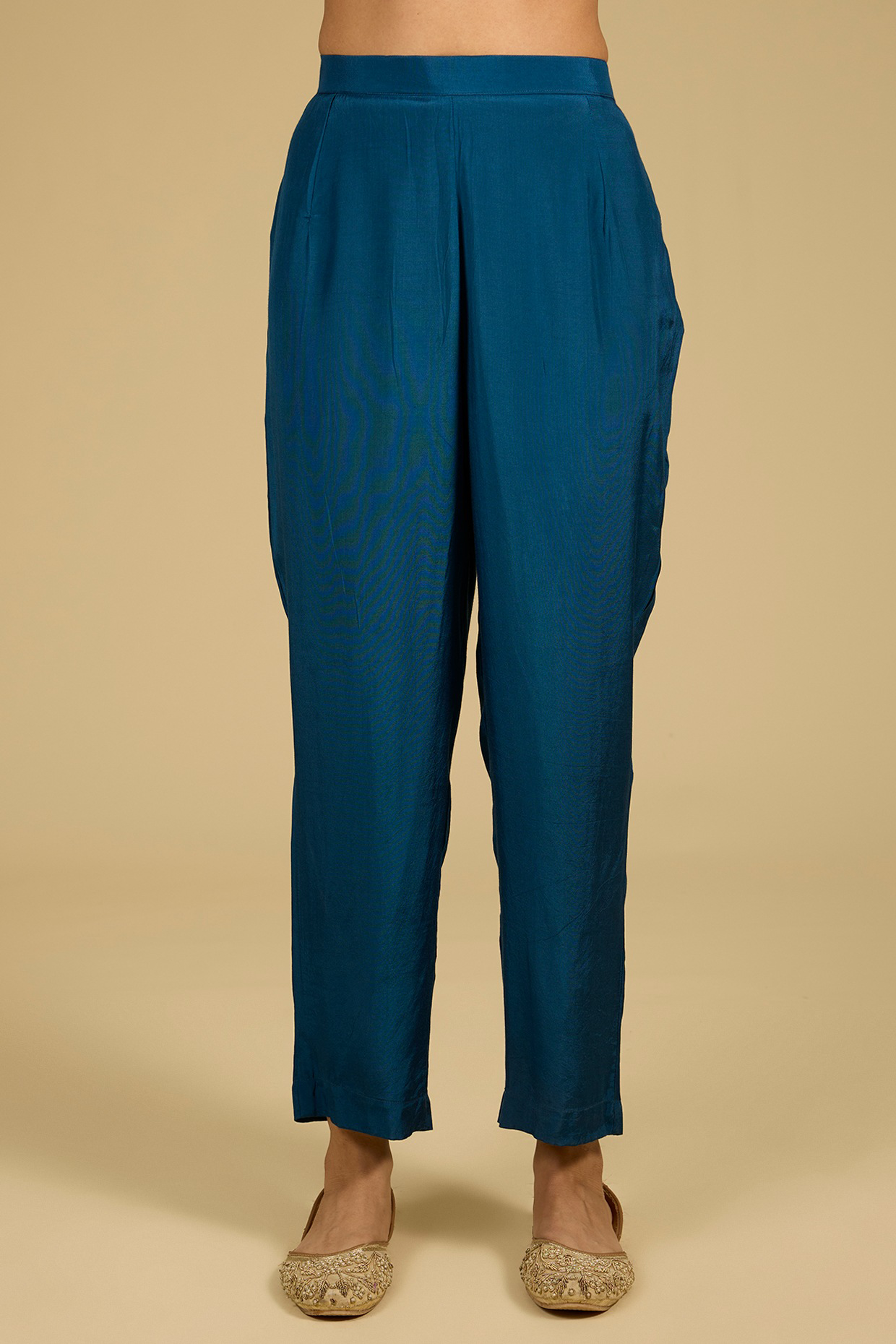 Cobalt Blue Mashru Silk  Mirror Work Anarkali Set