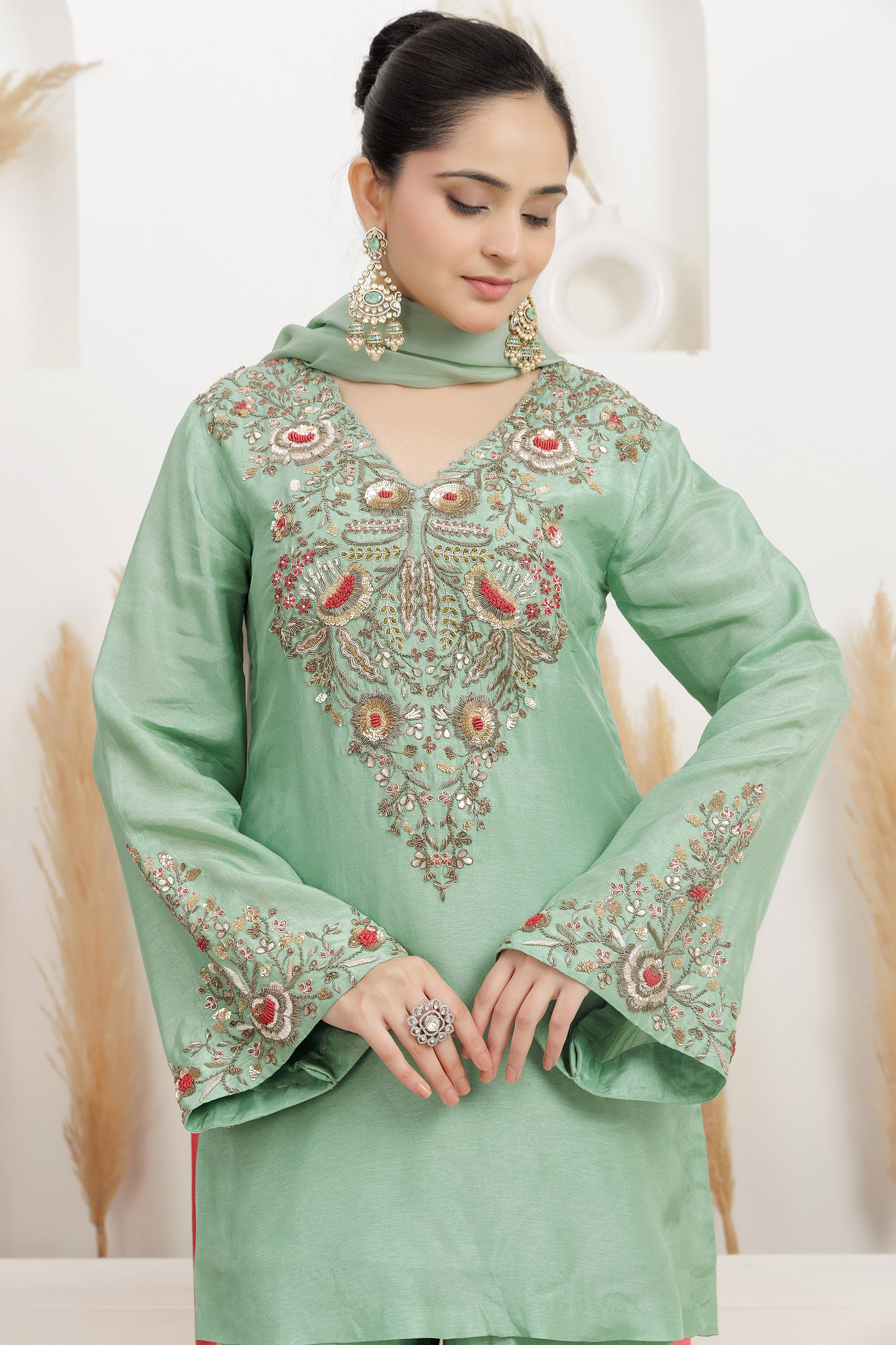 bamber Silk Embroidered Sharara Set