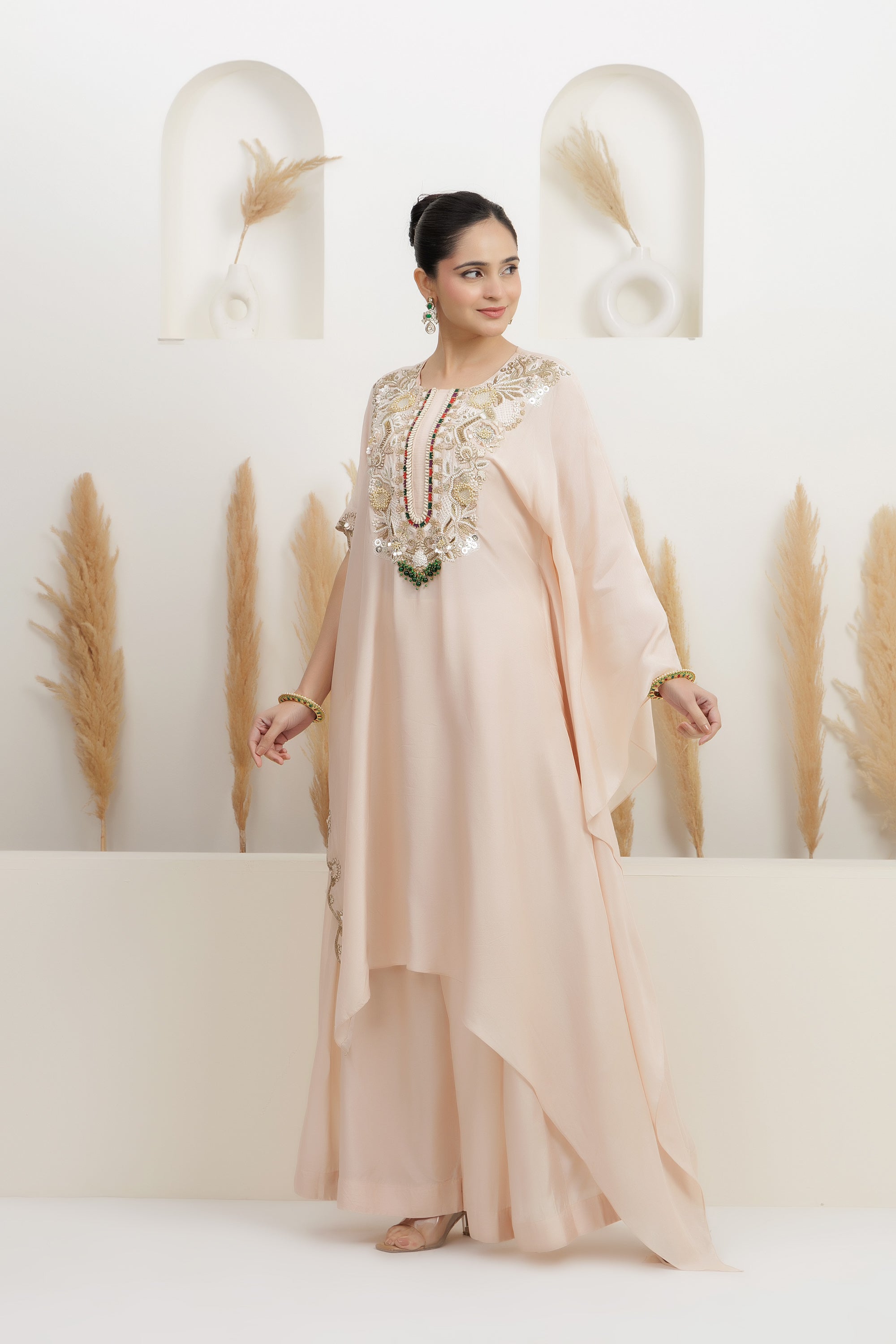 Power pink long cape with palazzo set.