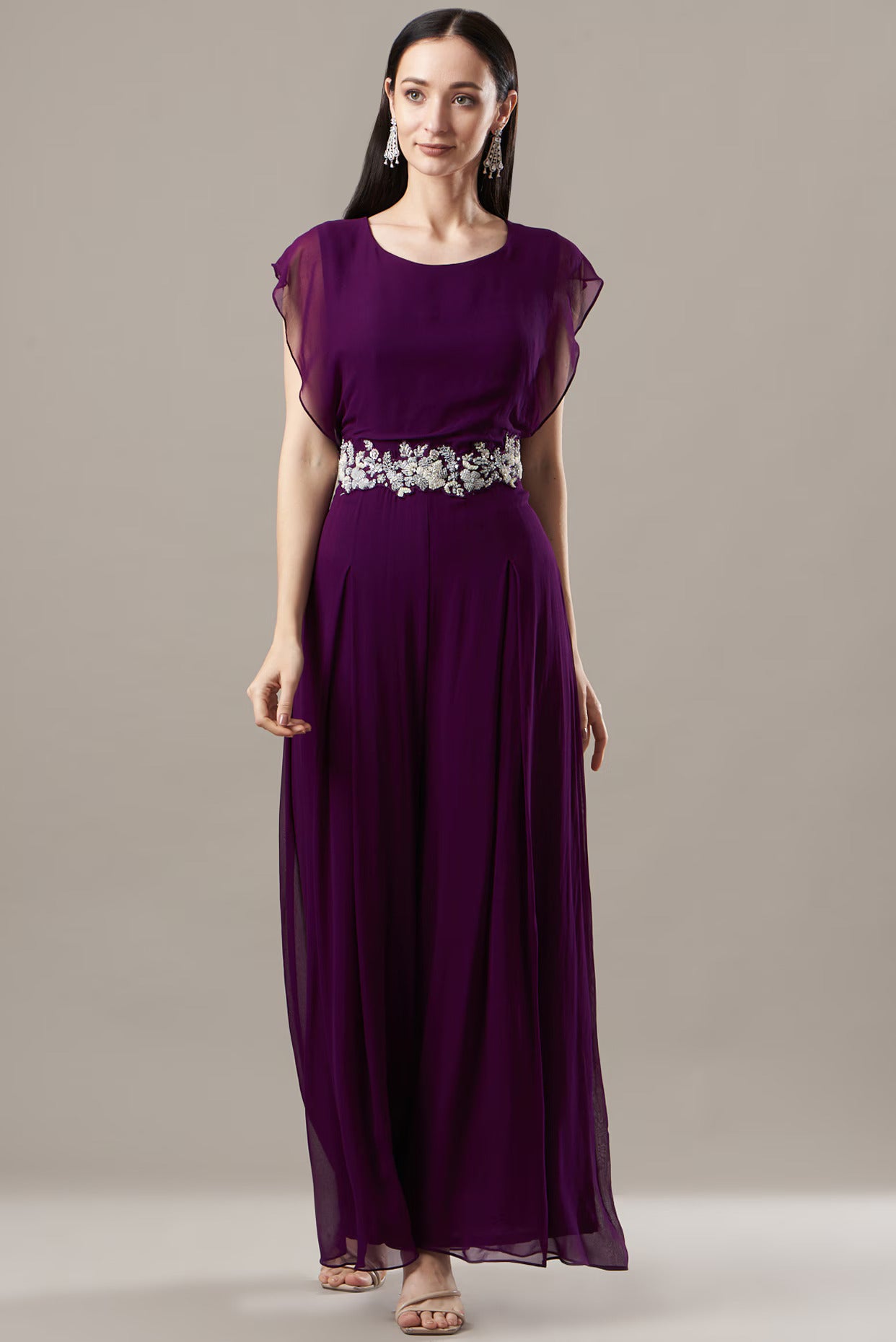 Purple Embroidered Jumpsuit