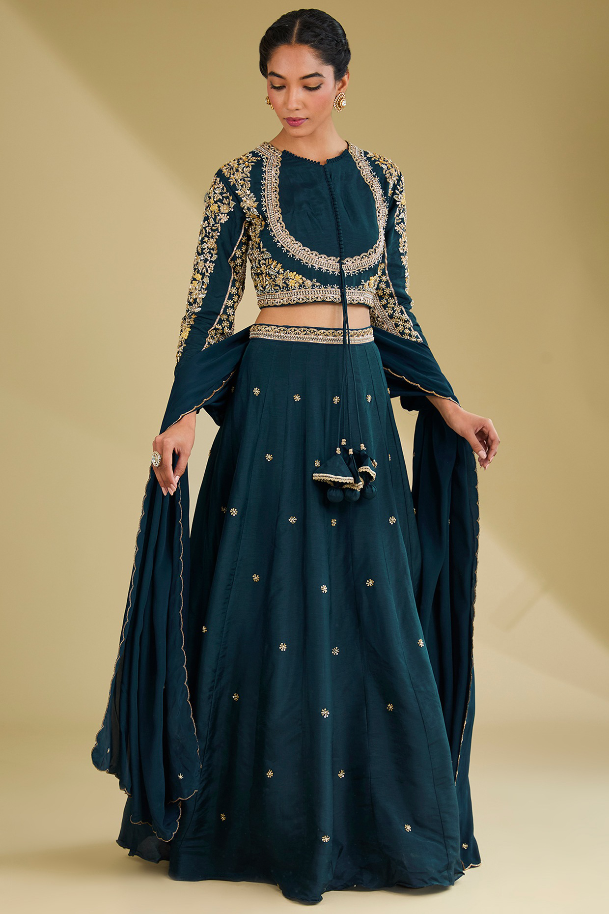 Royal Blue Dupion Silk Dabka Embroidered Lehenga Set