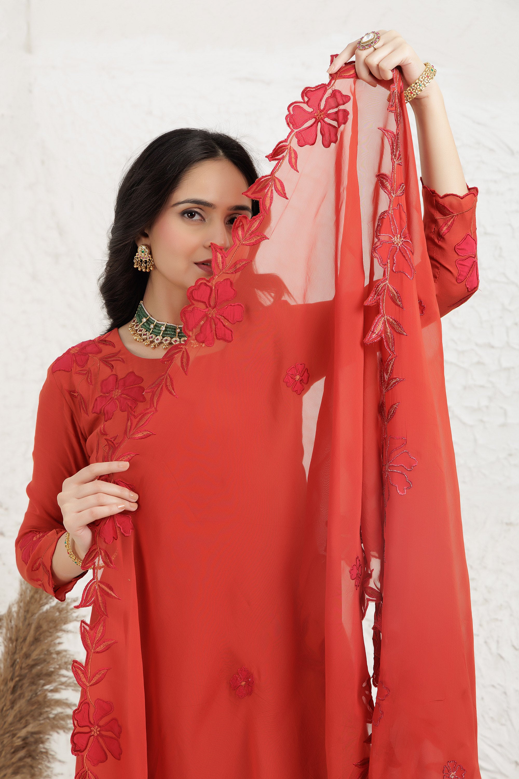 Rust silk Work Kurta Set