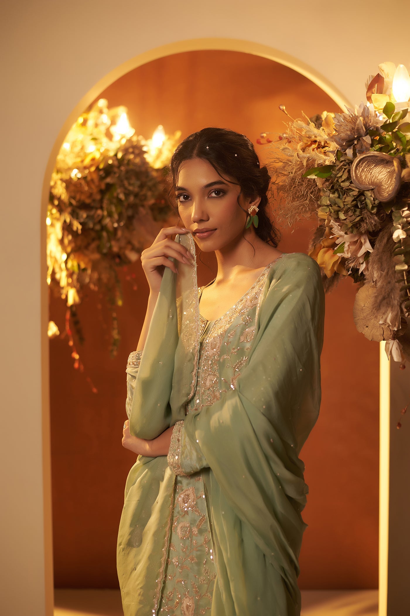 Mint Green suit with sharara and dupatta (RTS)