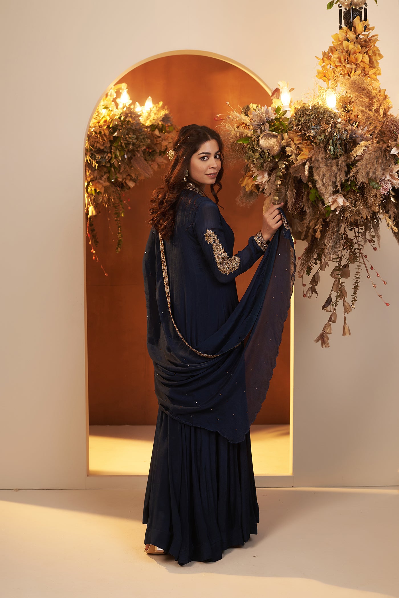 Deep Blue Anarkali Suit with dupatta.