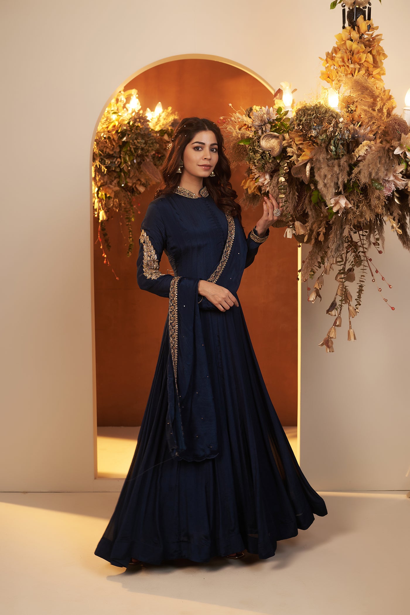 Deep Blue Anarkali Suit with dupatta.