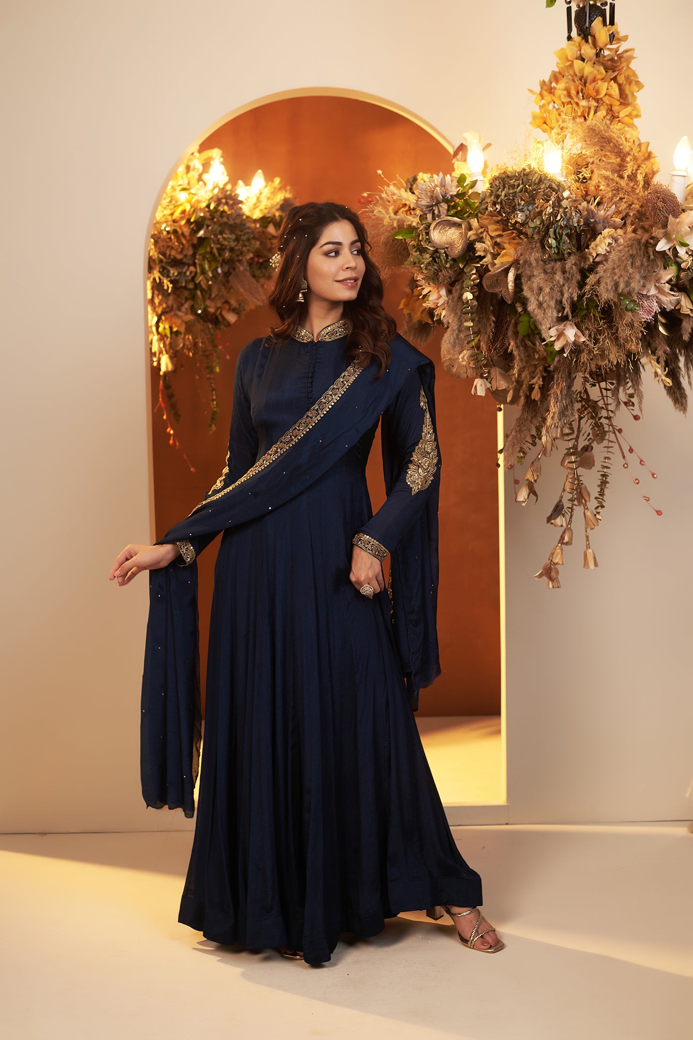 Deep Blue Anarkali Suit with dupatta.