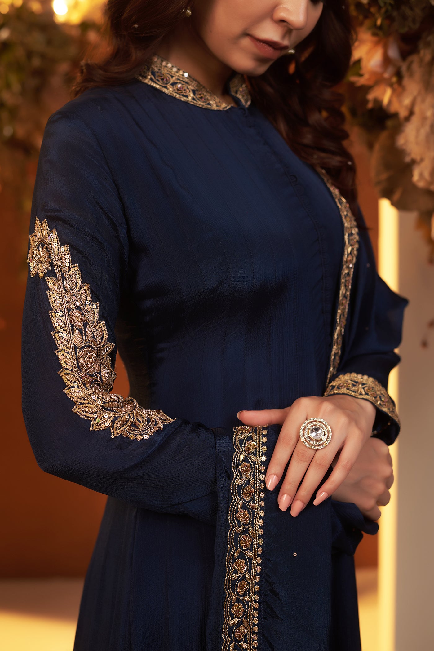 Deep Blue Anarkali Suit with dupatta.