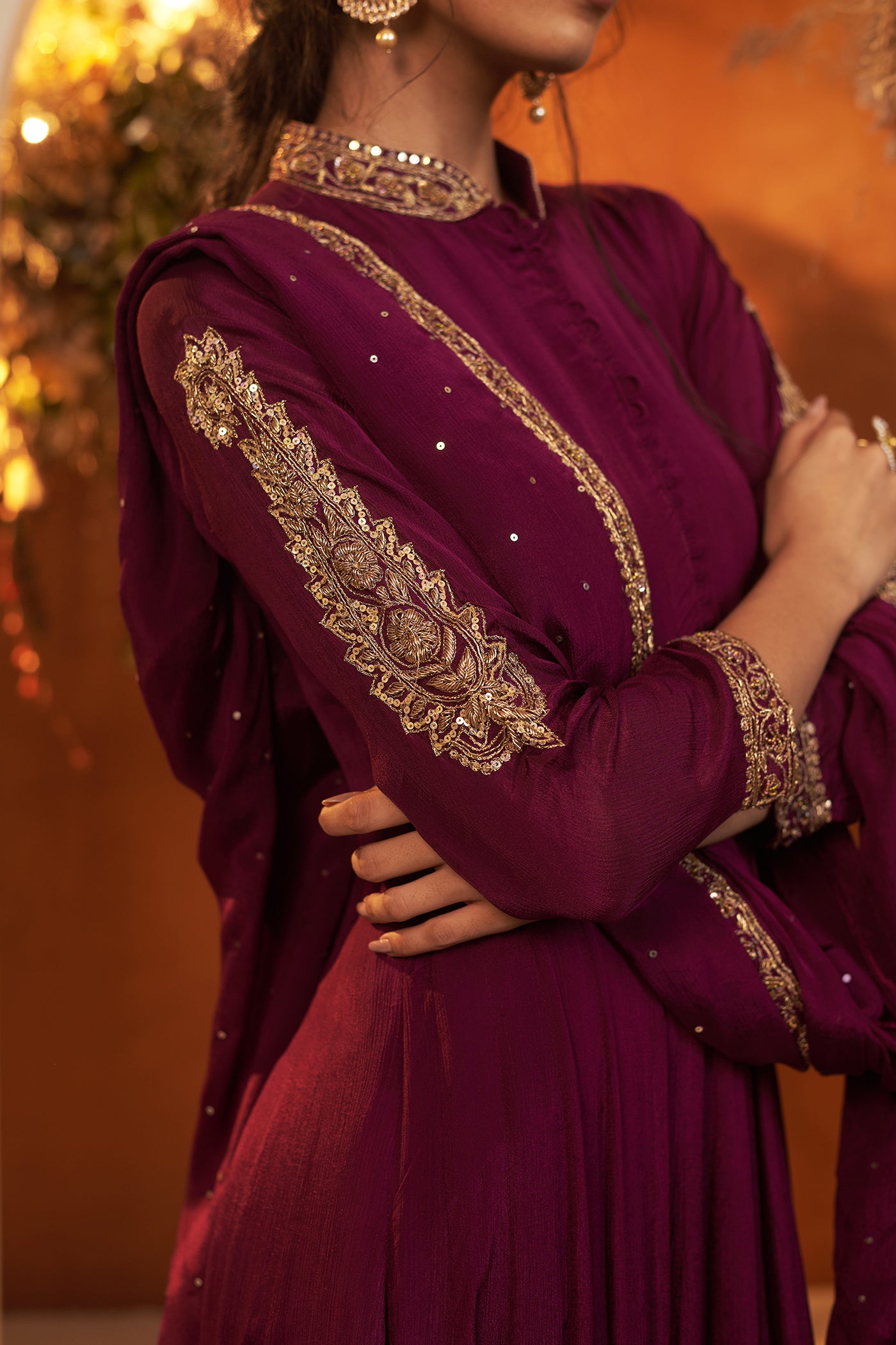 Wine Anarkali Suit with dupatta.