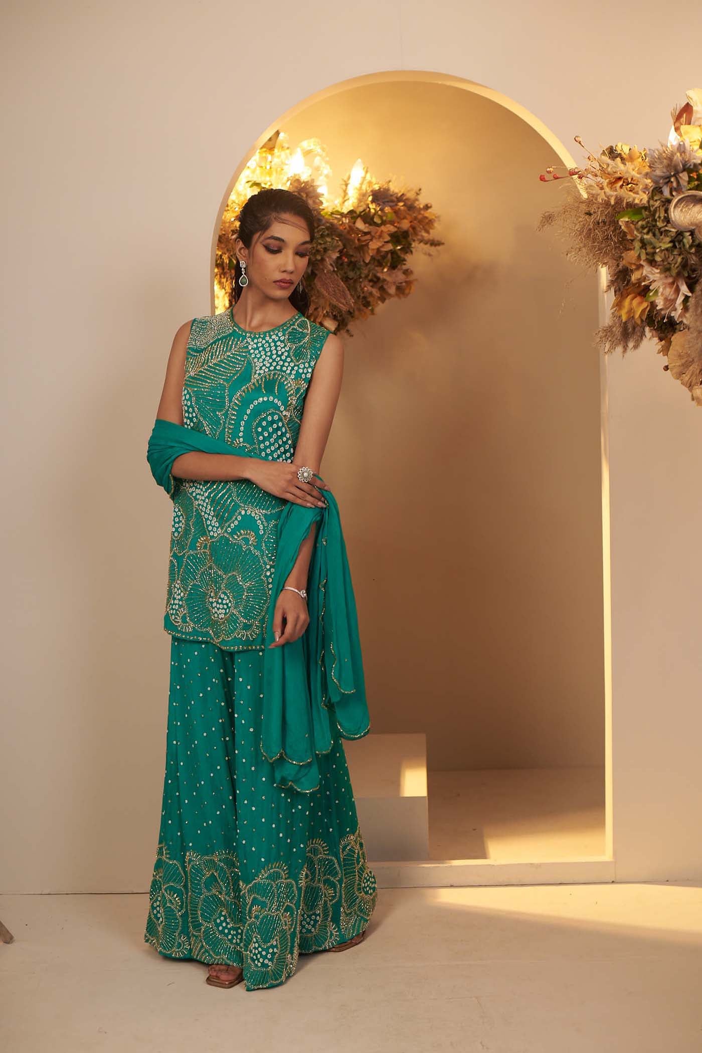 Turqouise green sharara set