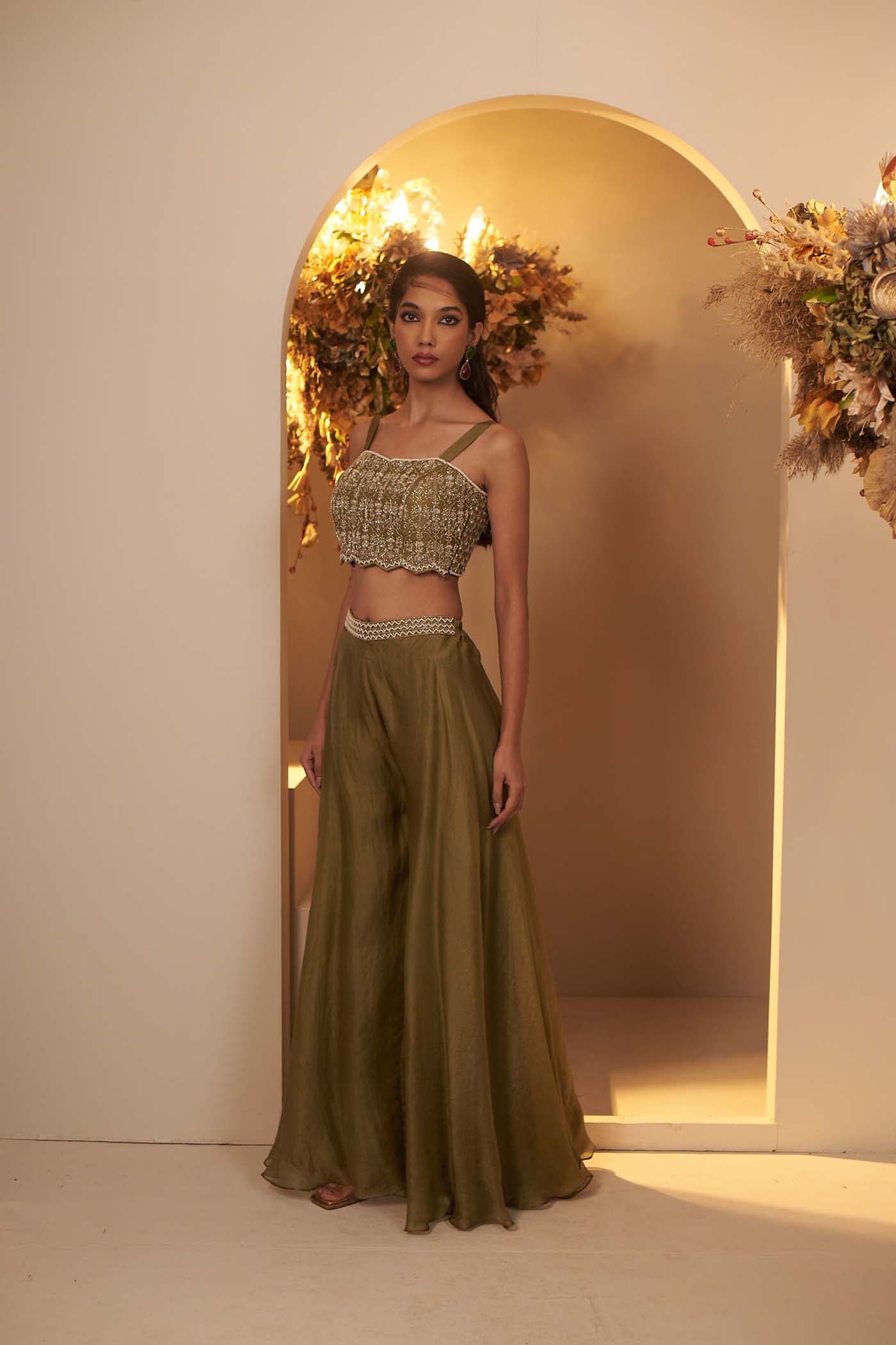 Sage Green Crop-top with Palazzo Set