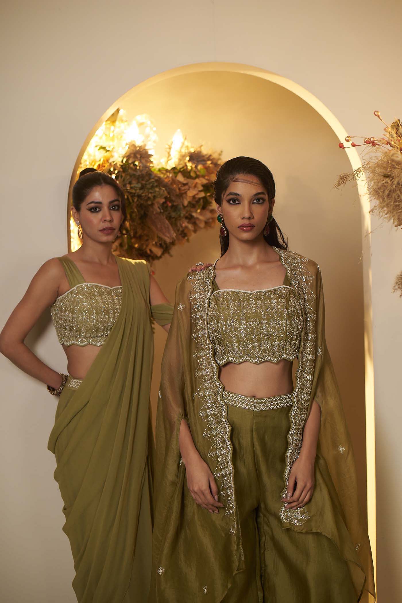 Sage Green Draped Saree Set