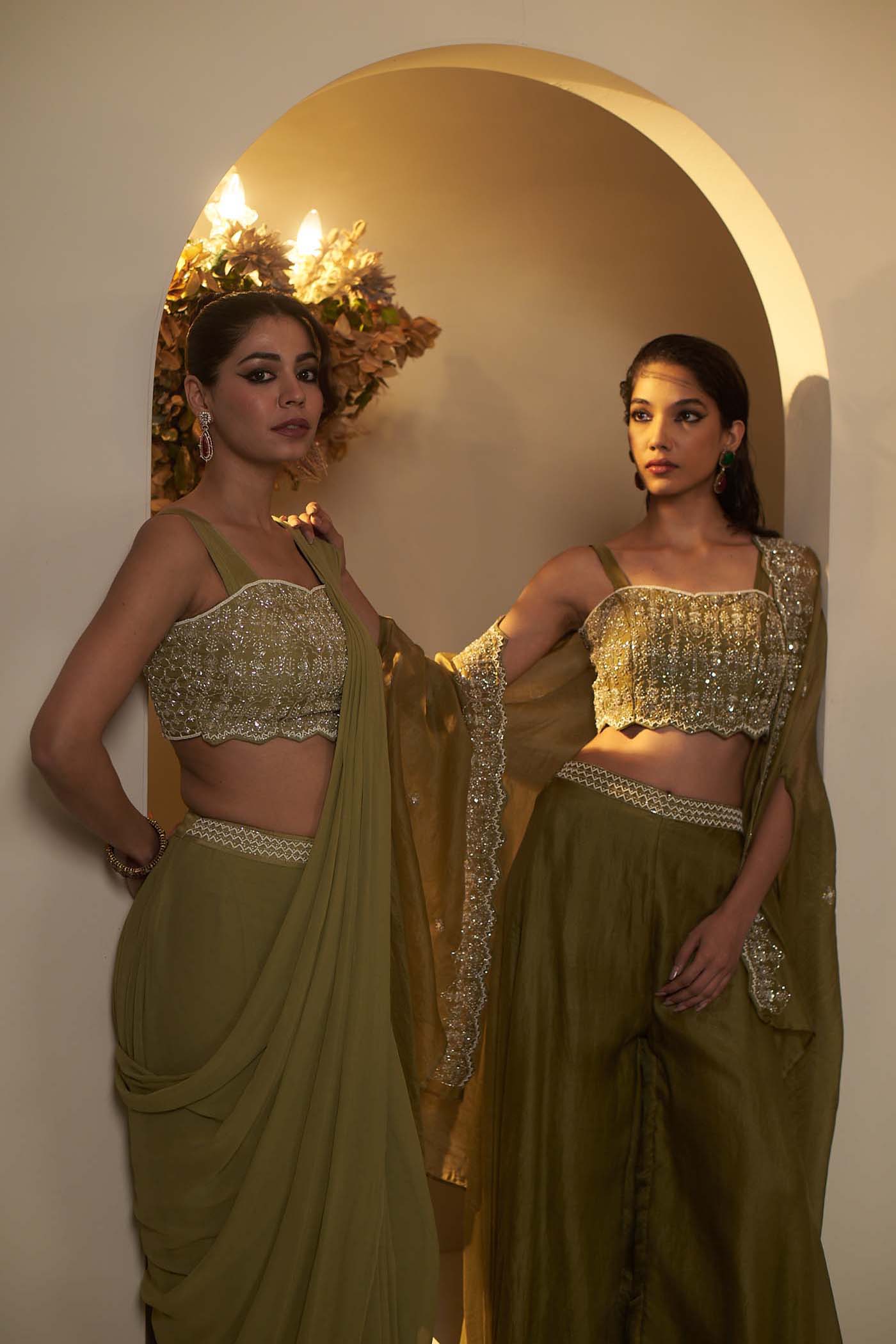 Sage Green Draped Saree Set