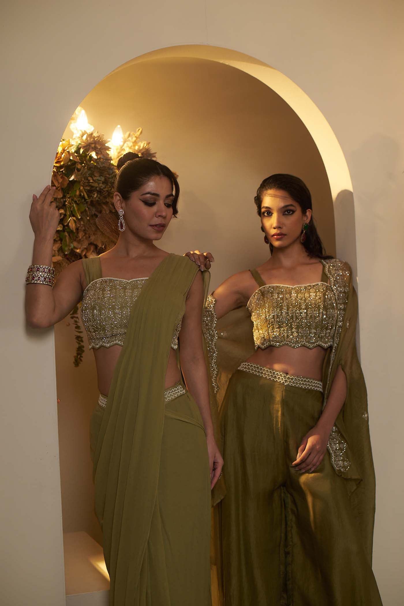 Sage Green Draped Saree Set