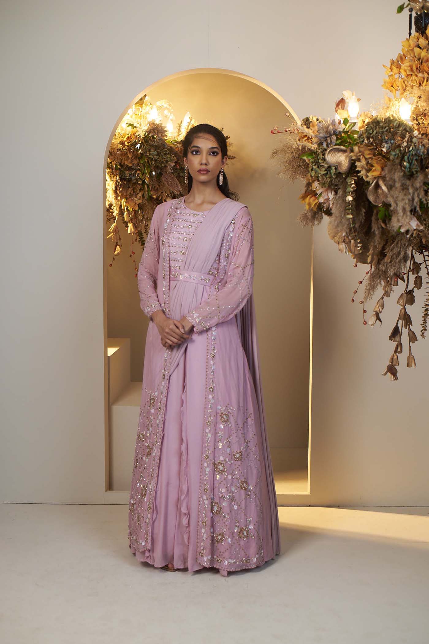 New Lavender Drape saree gown