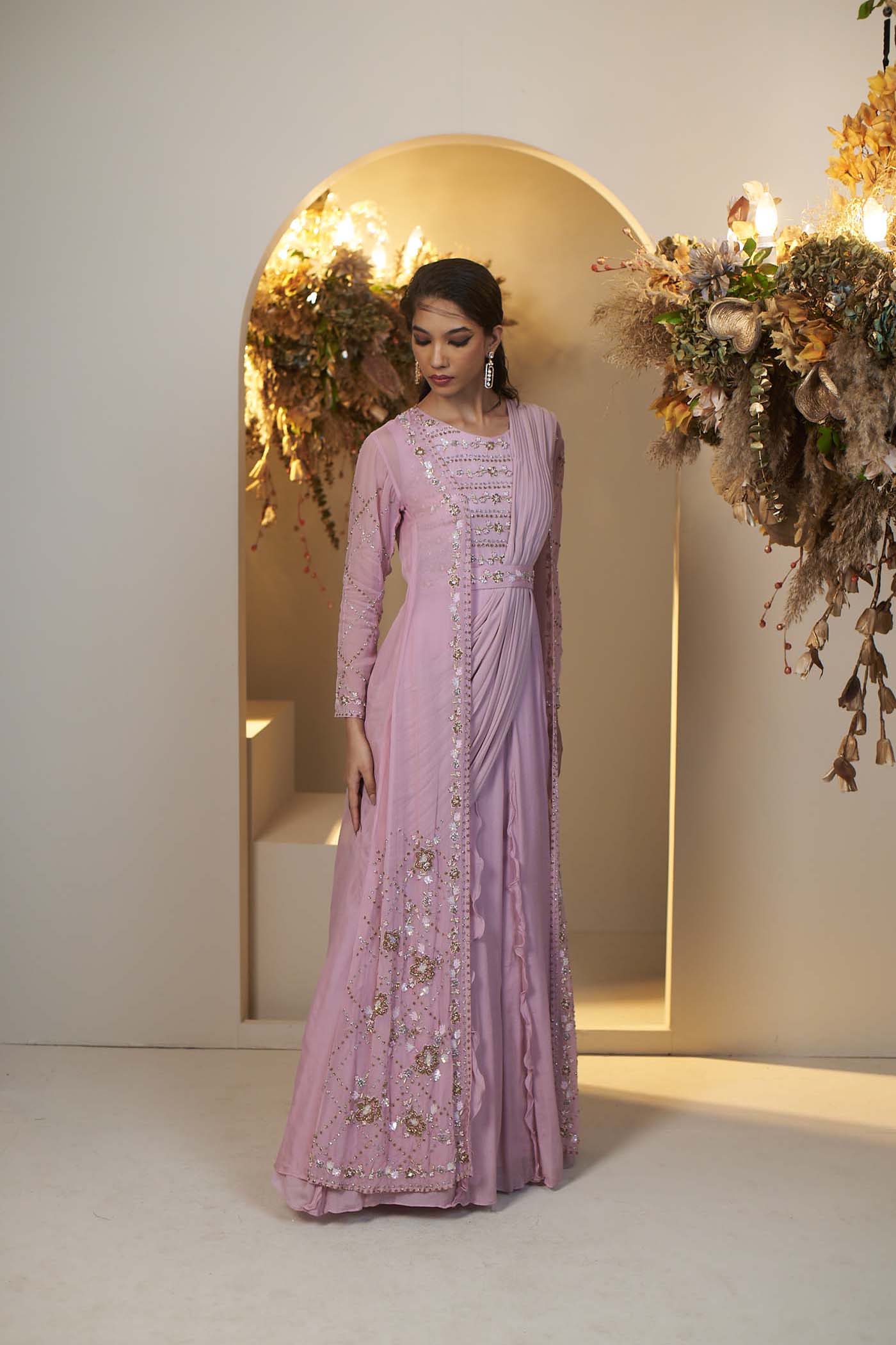 New Lavender Drape saree gown