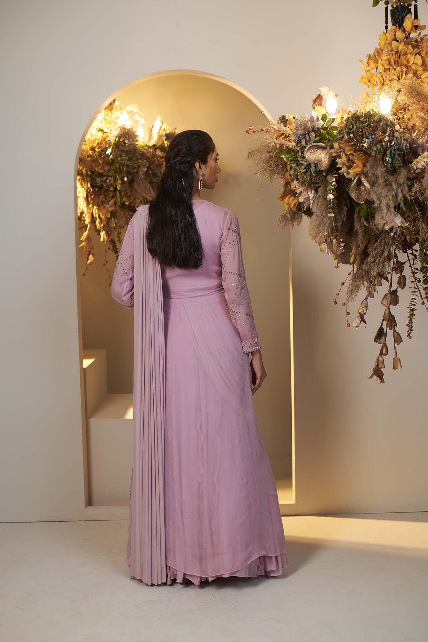 New Lavender Drape saree gown