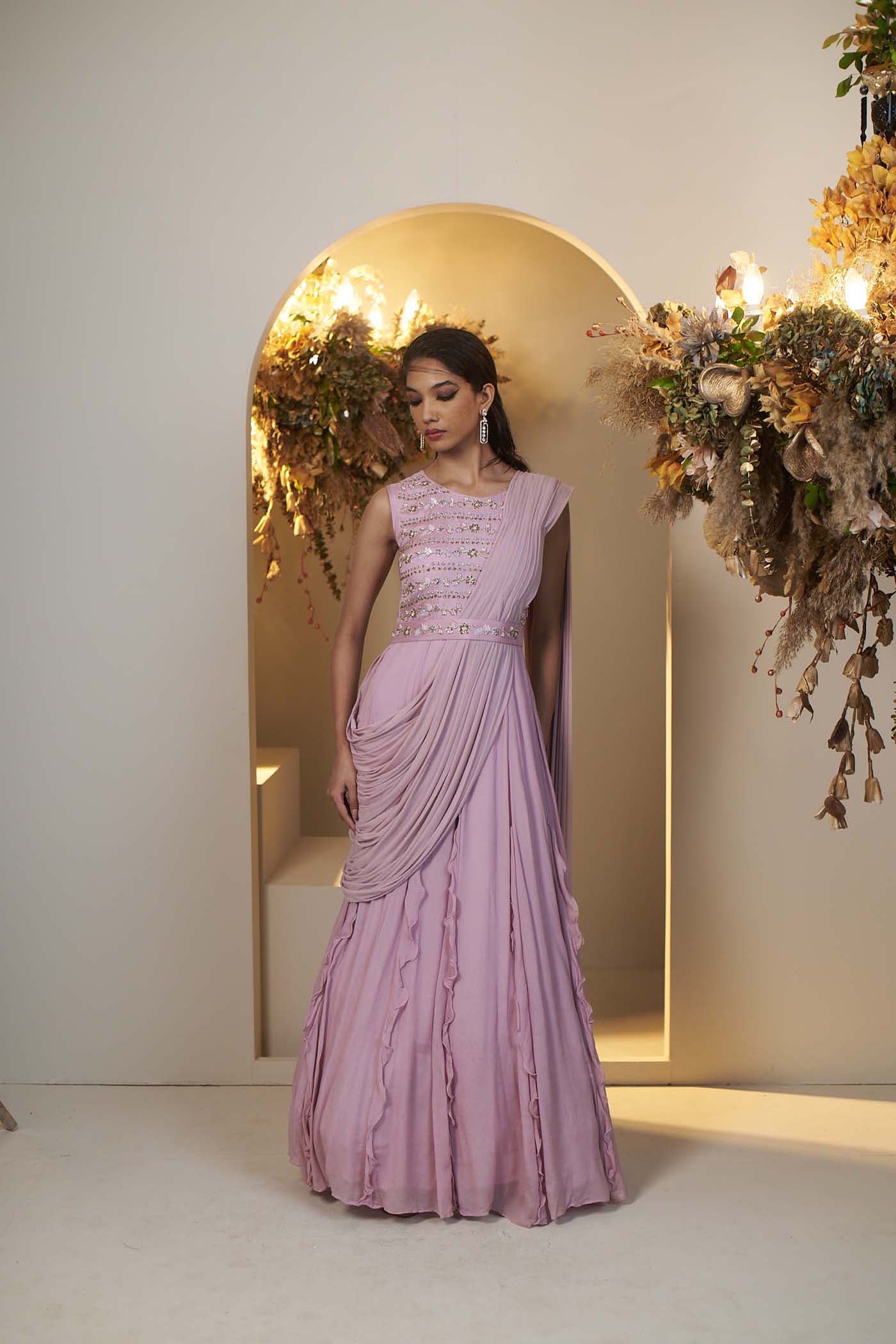 New Lavender Drape saree gown