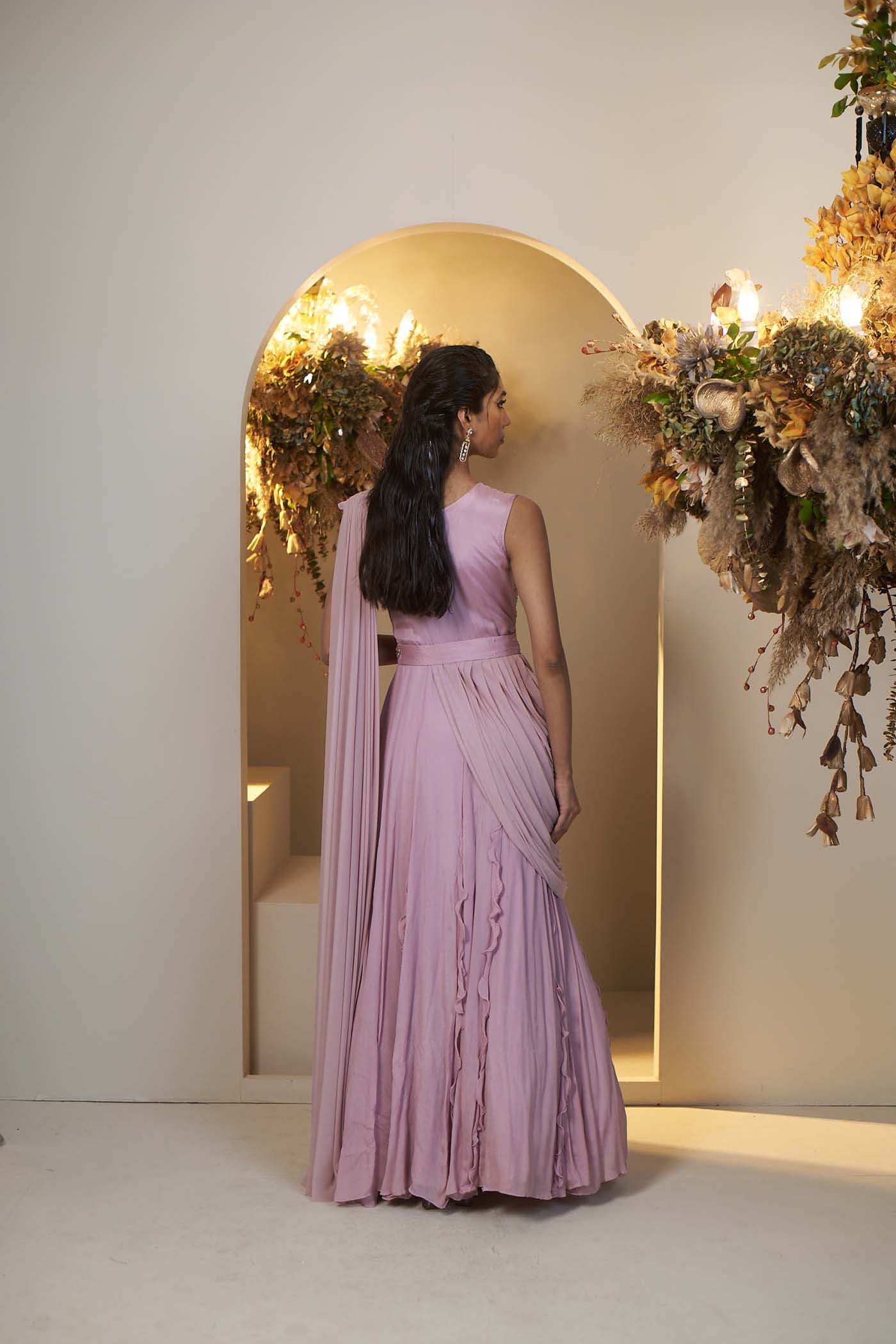 New Lavender Drape saree gown