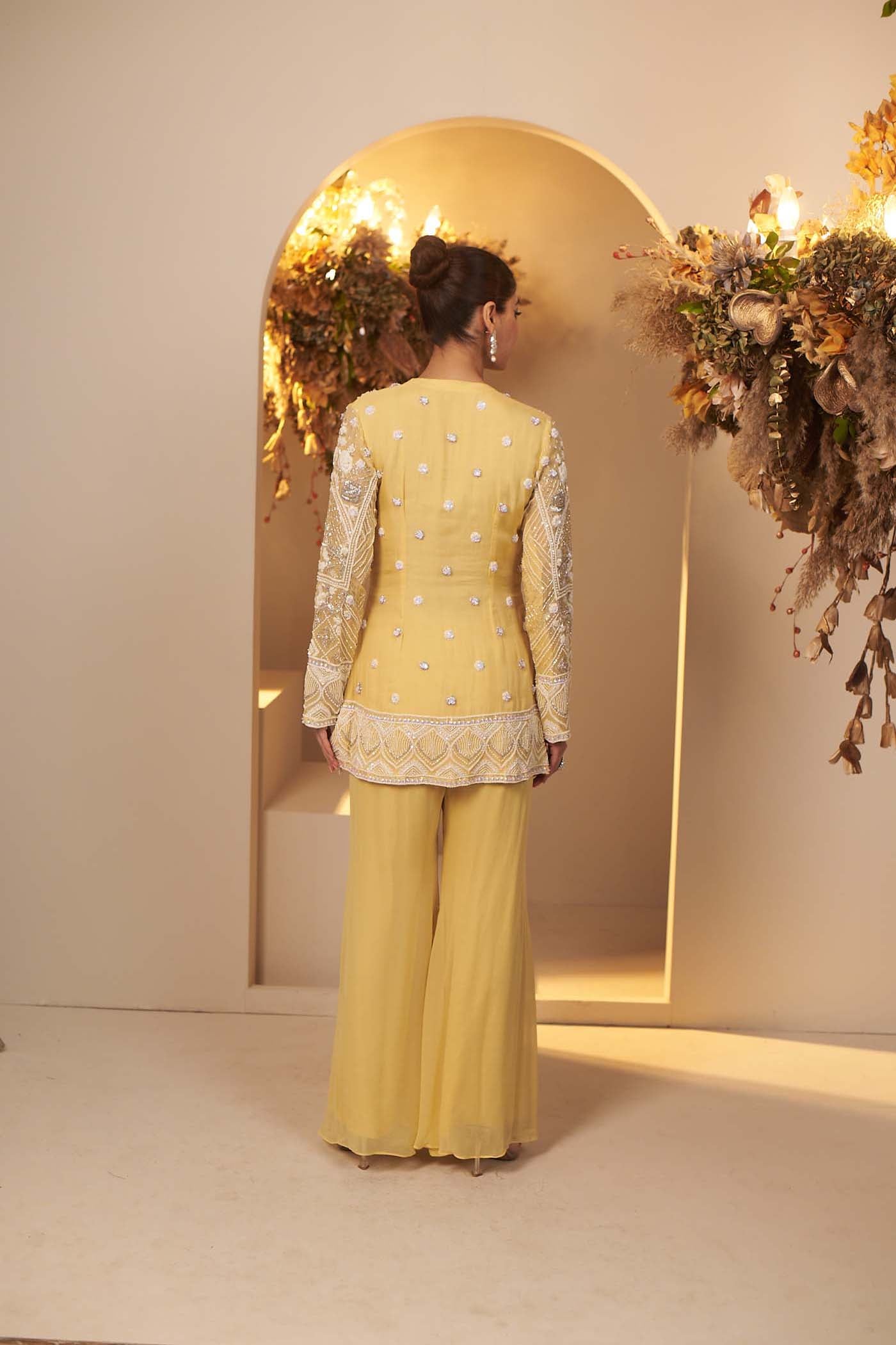 Pastel Yellow short kurta with Palazzo Set