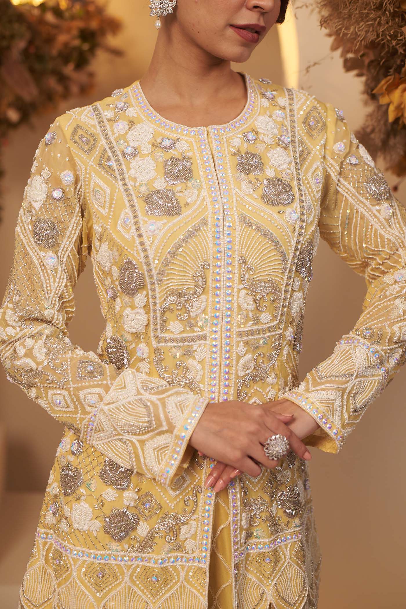 Pastel Yellow short kurta with Palazzo Set