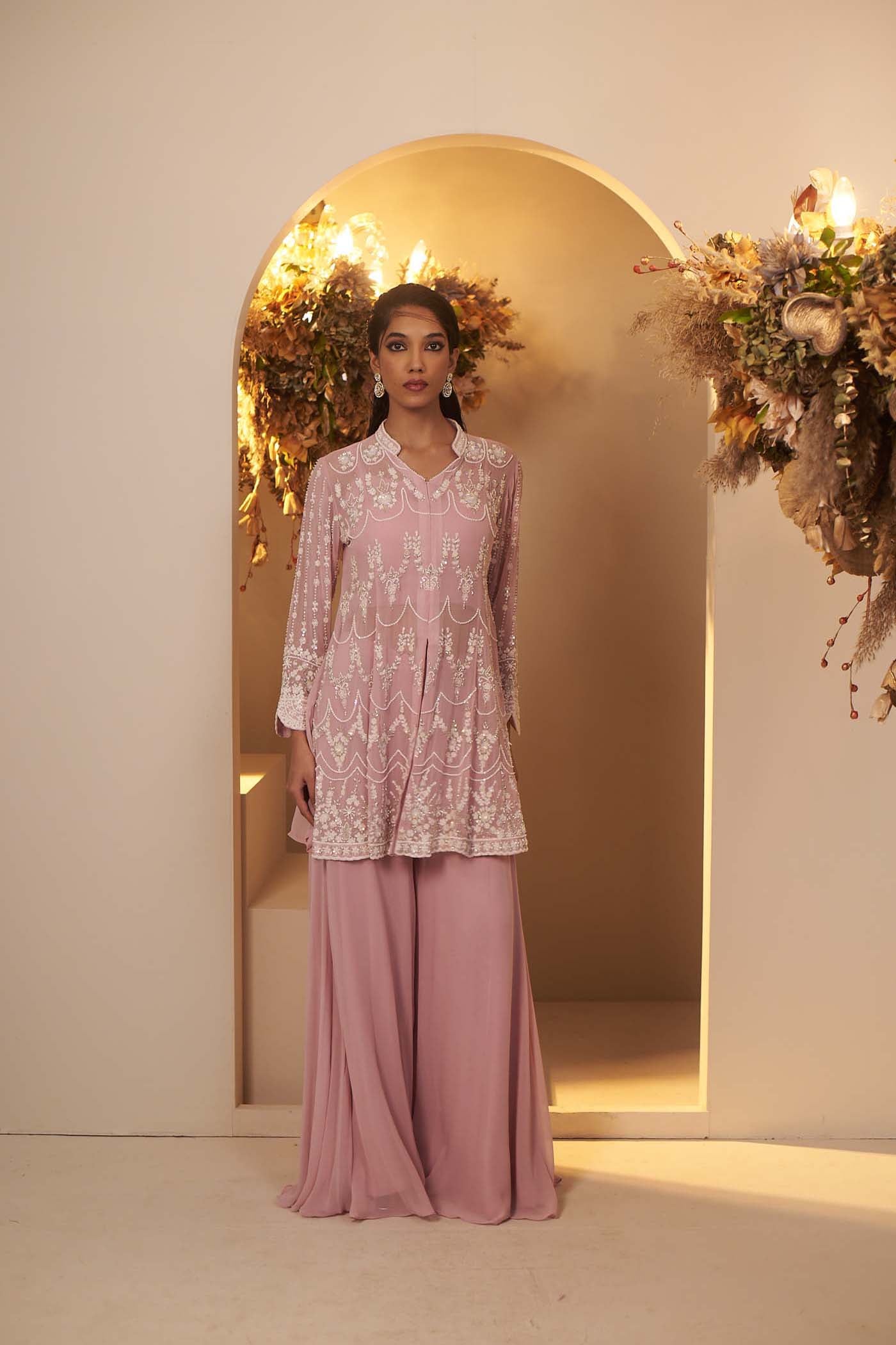 New Lavender long peplum kurta with Palazzo Set