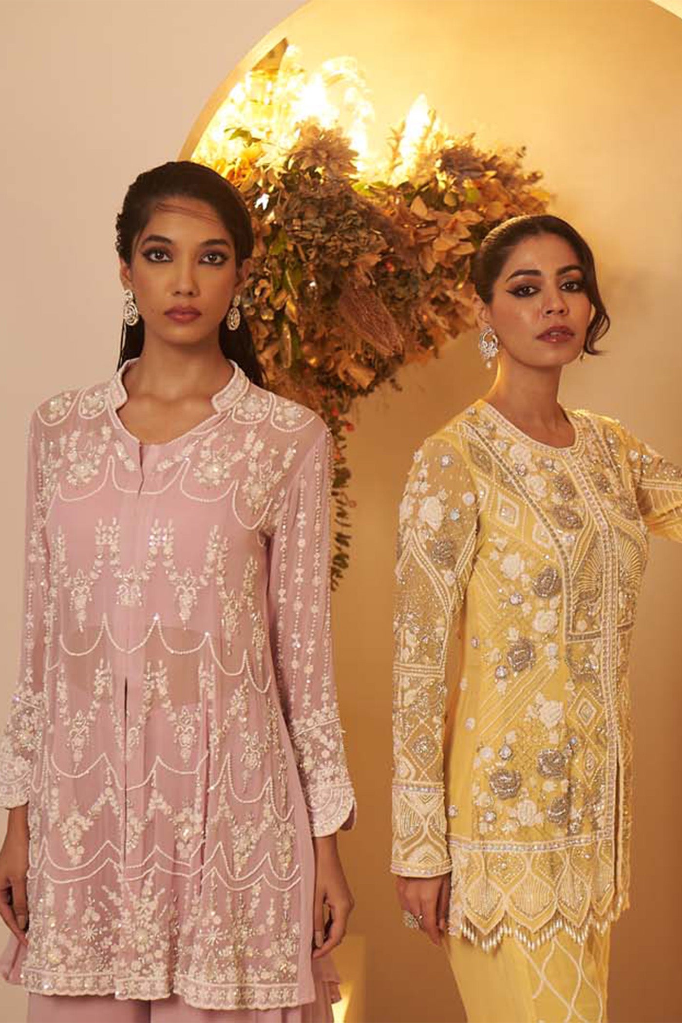 Pastel Yellow short kurta with Palazzo Set