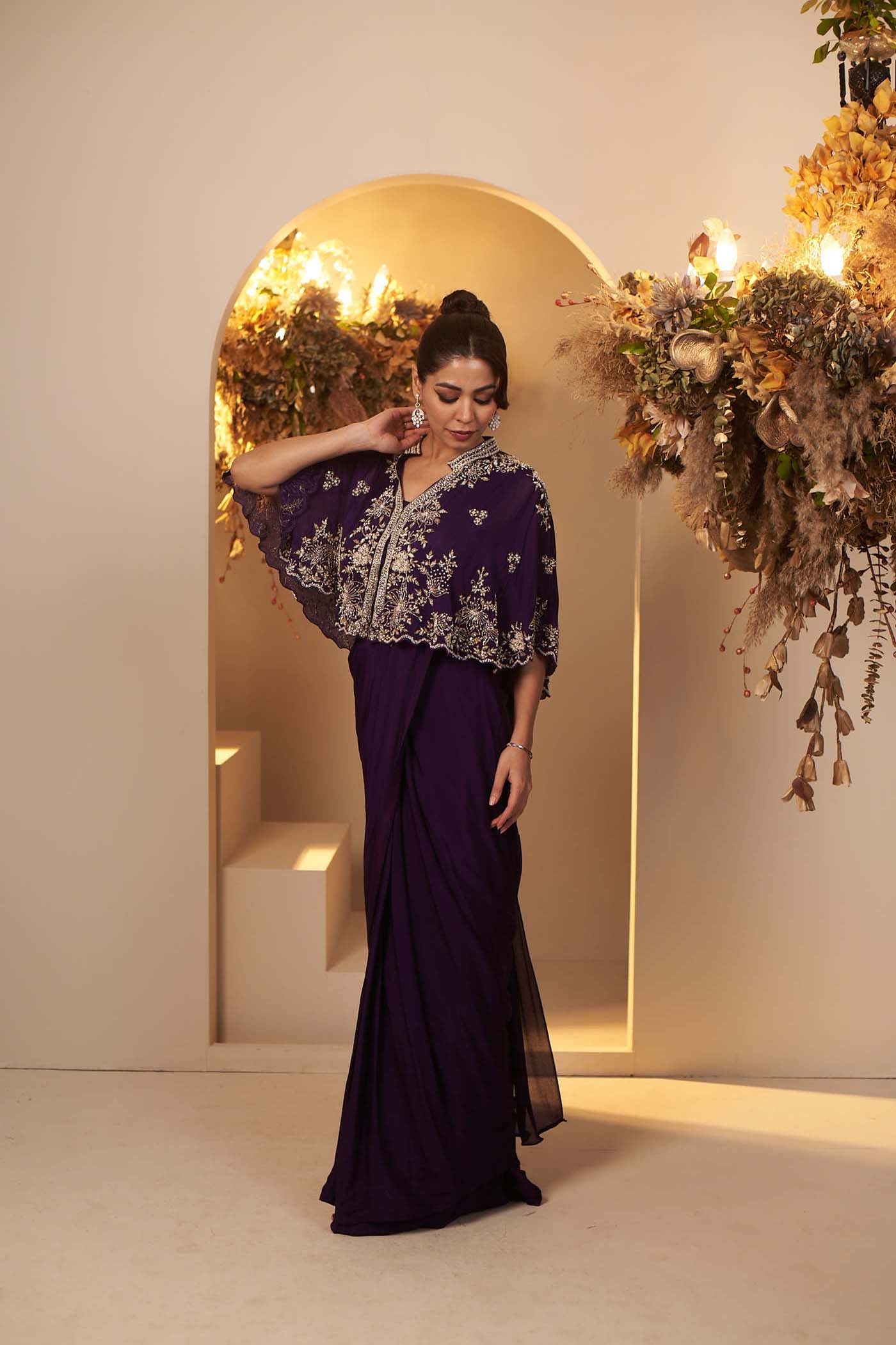 Deep Purple pleated stitched saree