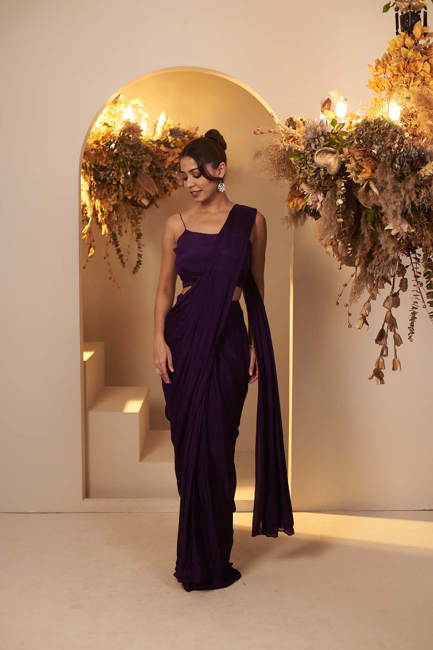 Deep Purple pleated stitched saree