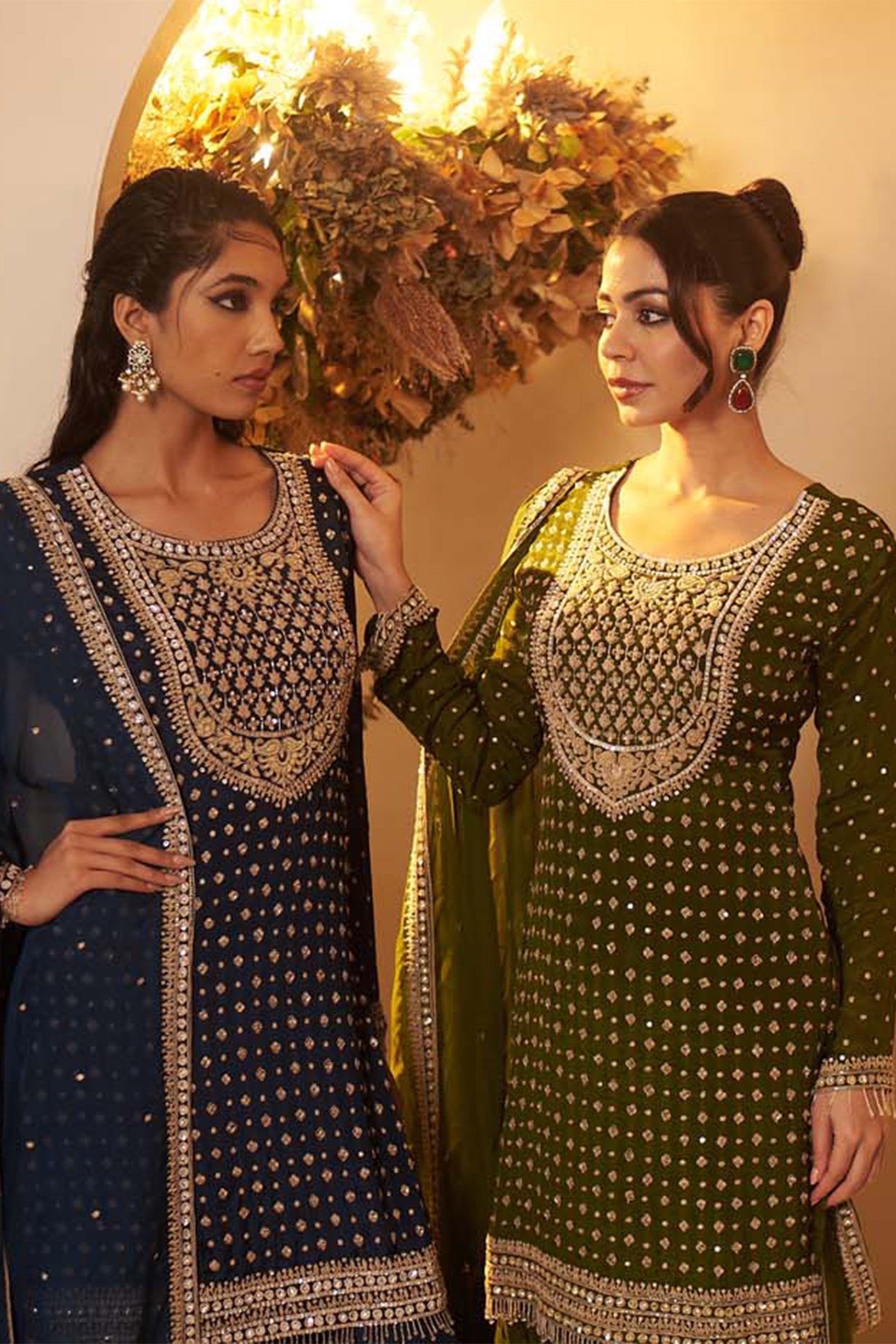 English Blue rich and intricately embroidered kurta Set