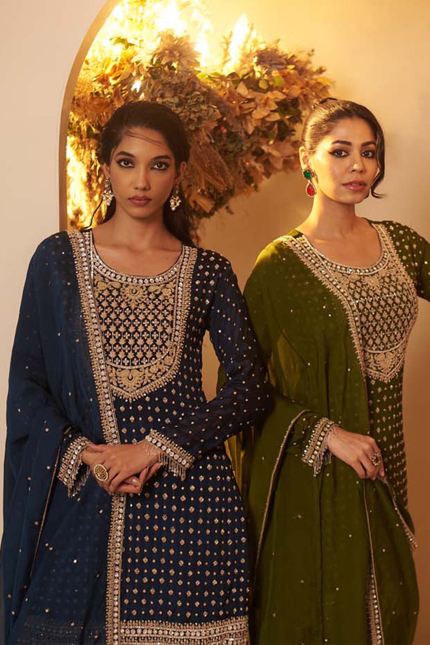 English Blue rich and intricately embroidered kurta Set