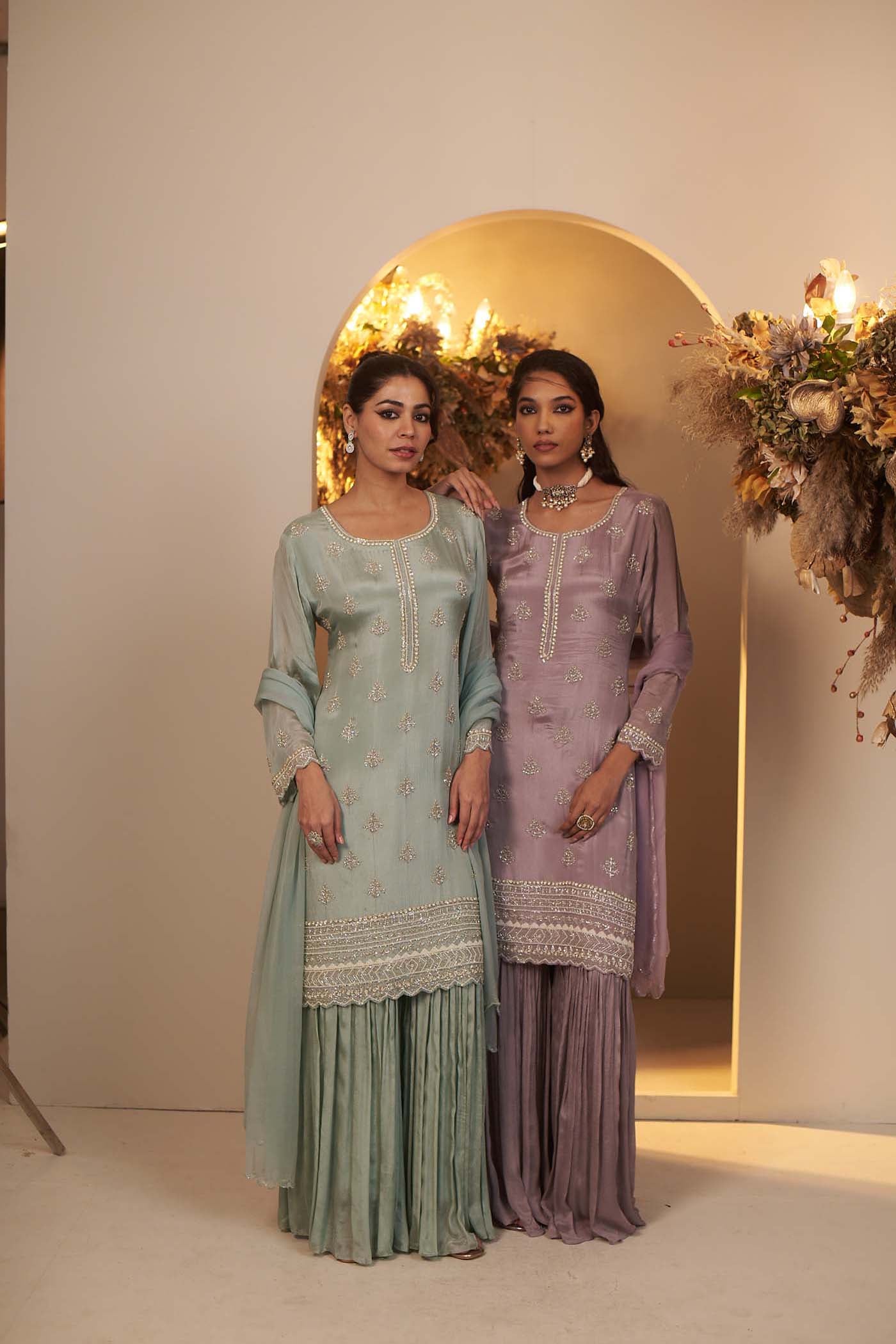 Light Blue Sharara Suit with Organza Dupatta set