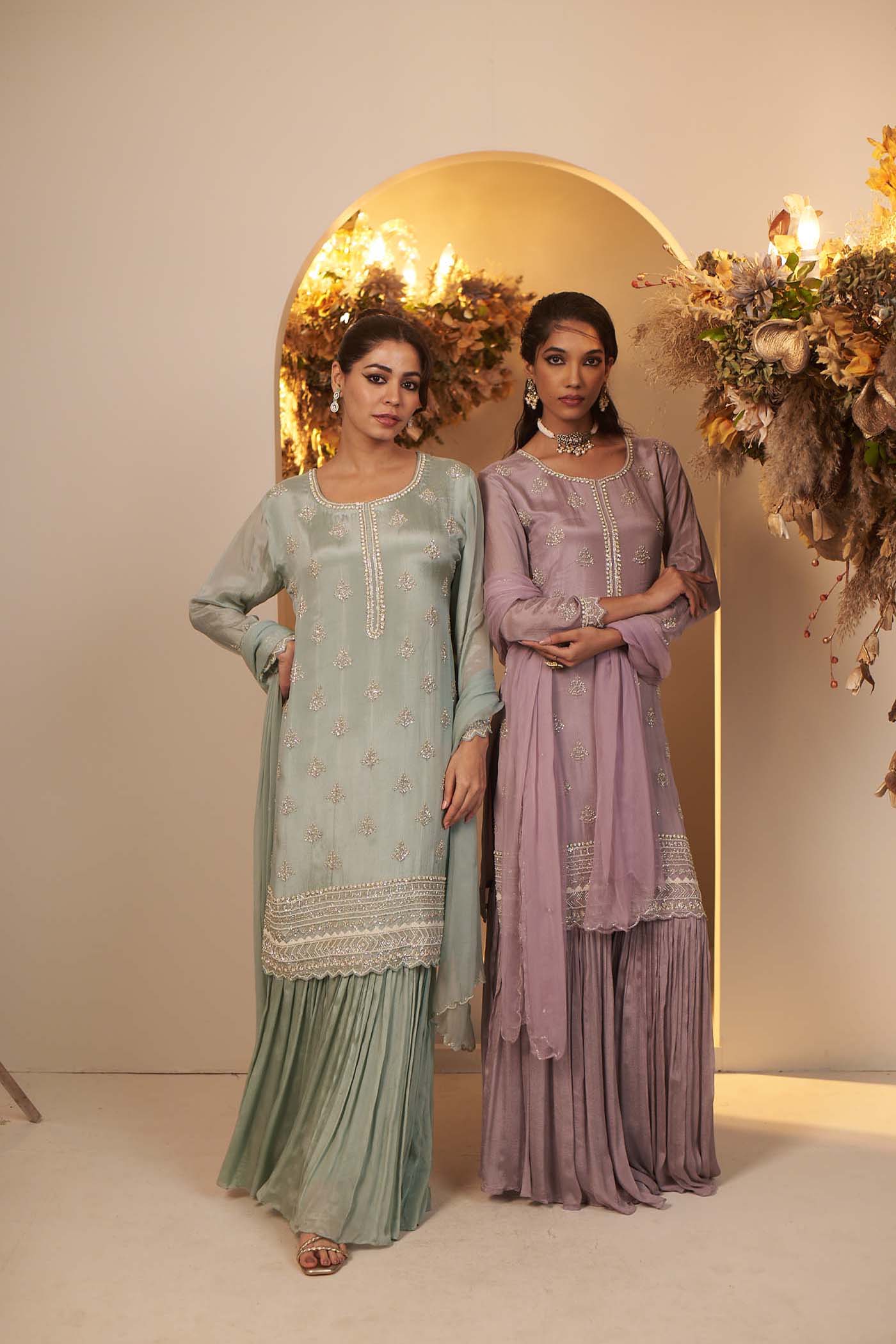 Light Blue Sharara Suit with Organza Dupatta set