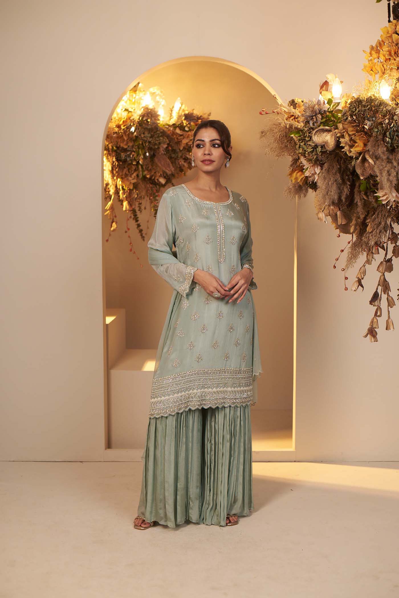 Light Blue Sharara Suit with Organza Dupatta set