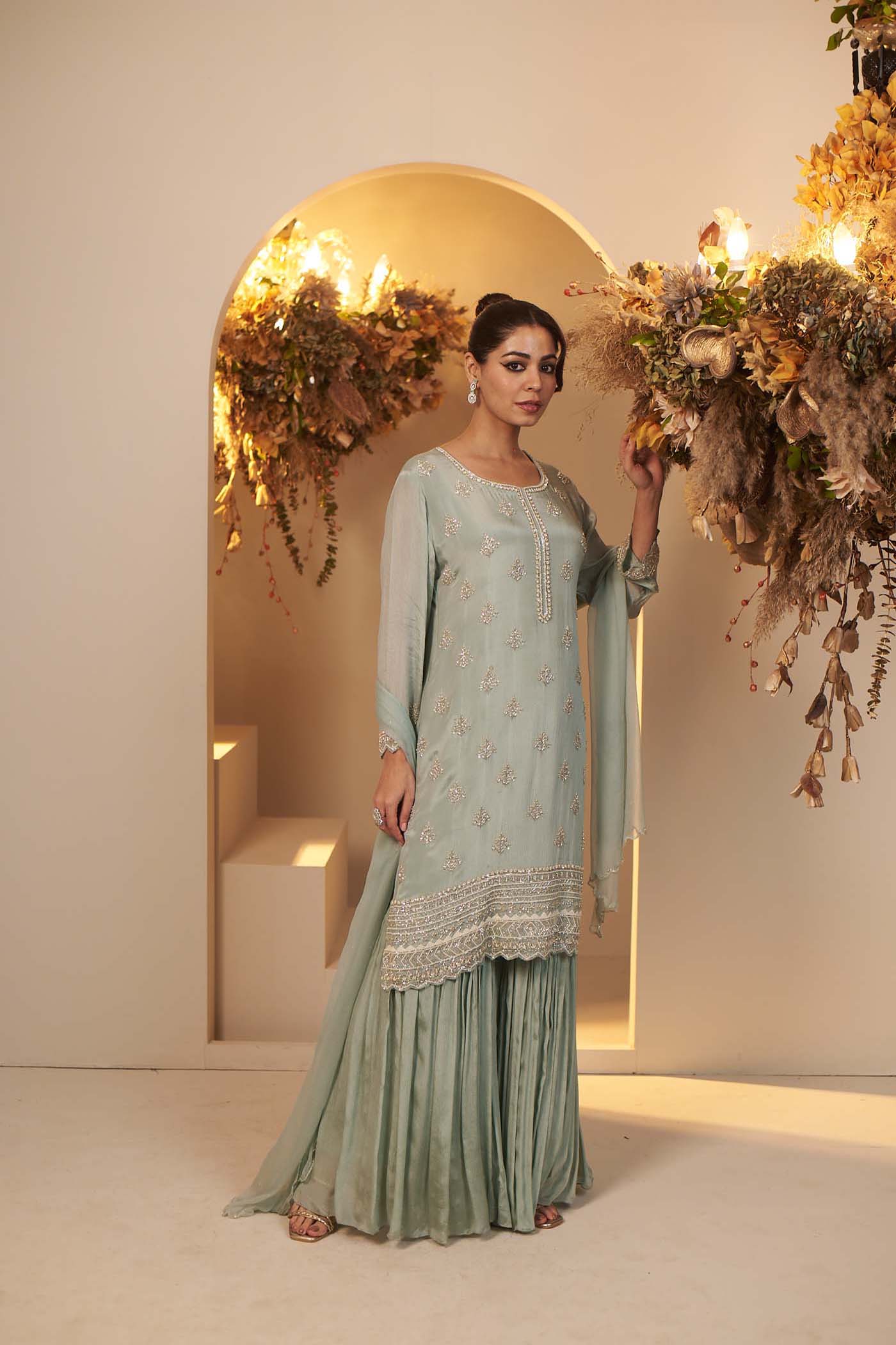 Light Blue Sharara Suit with Organza Dupatta set