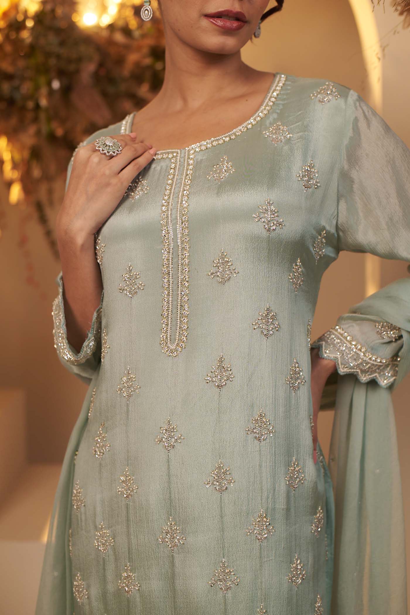 Light Blue Sharara Suit with Organza Dupatta set