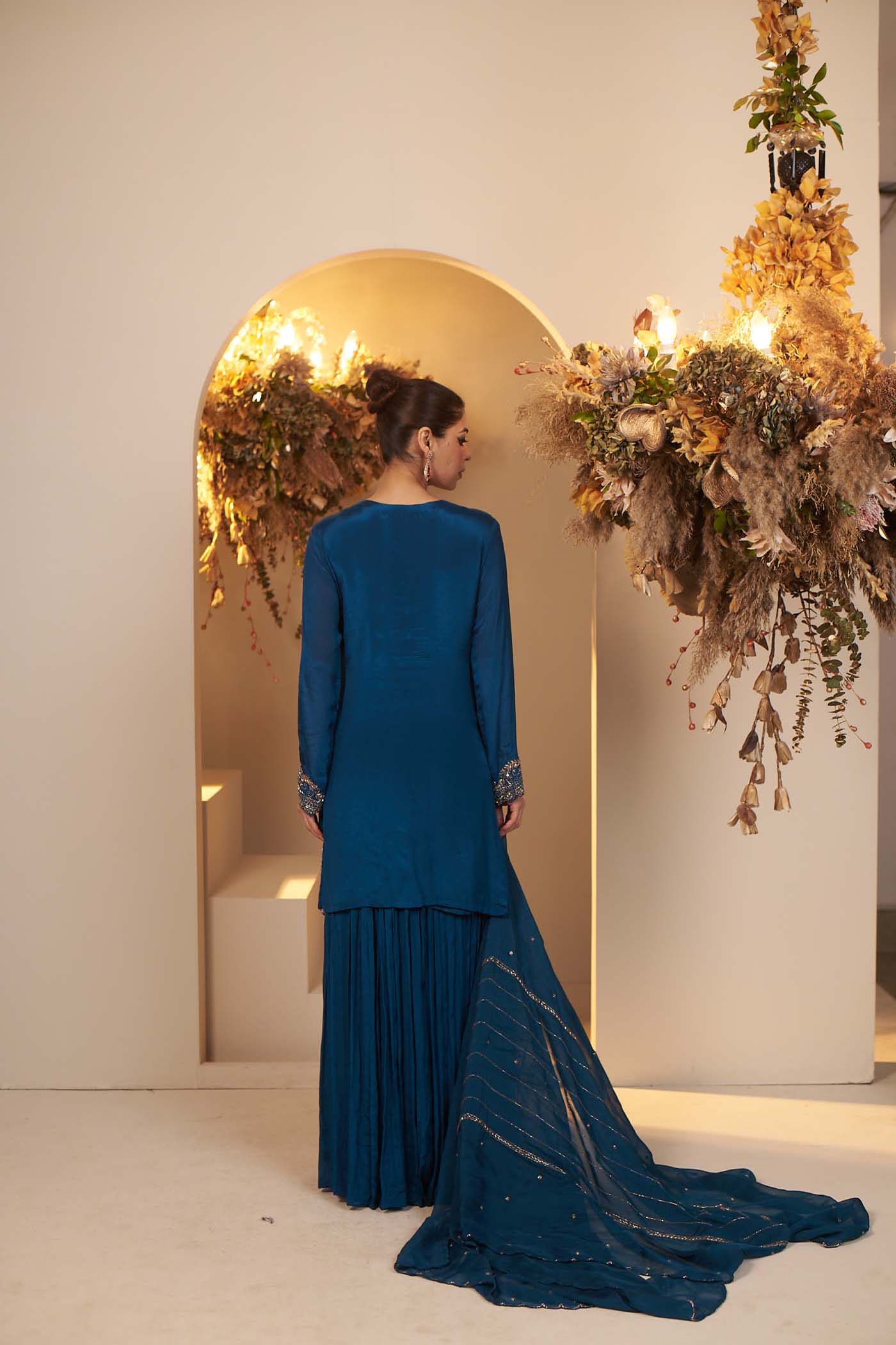 Peacock Blue Suit with Sharara Set