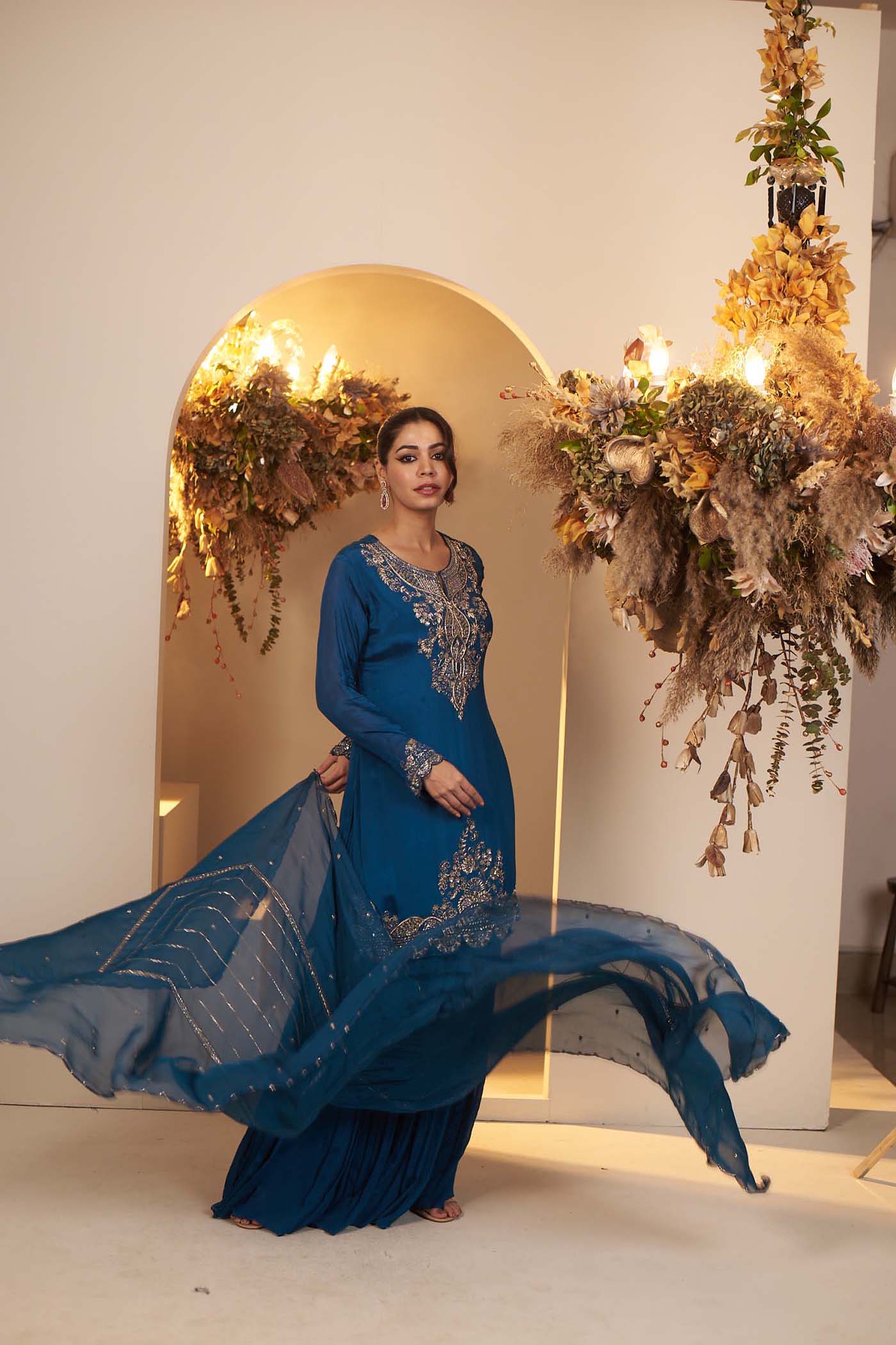 Peacock Blue Suit with Sharara Set