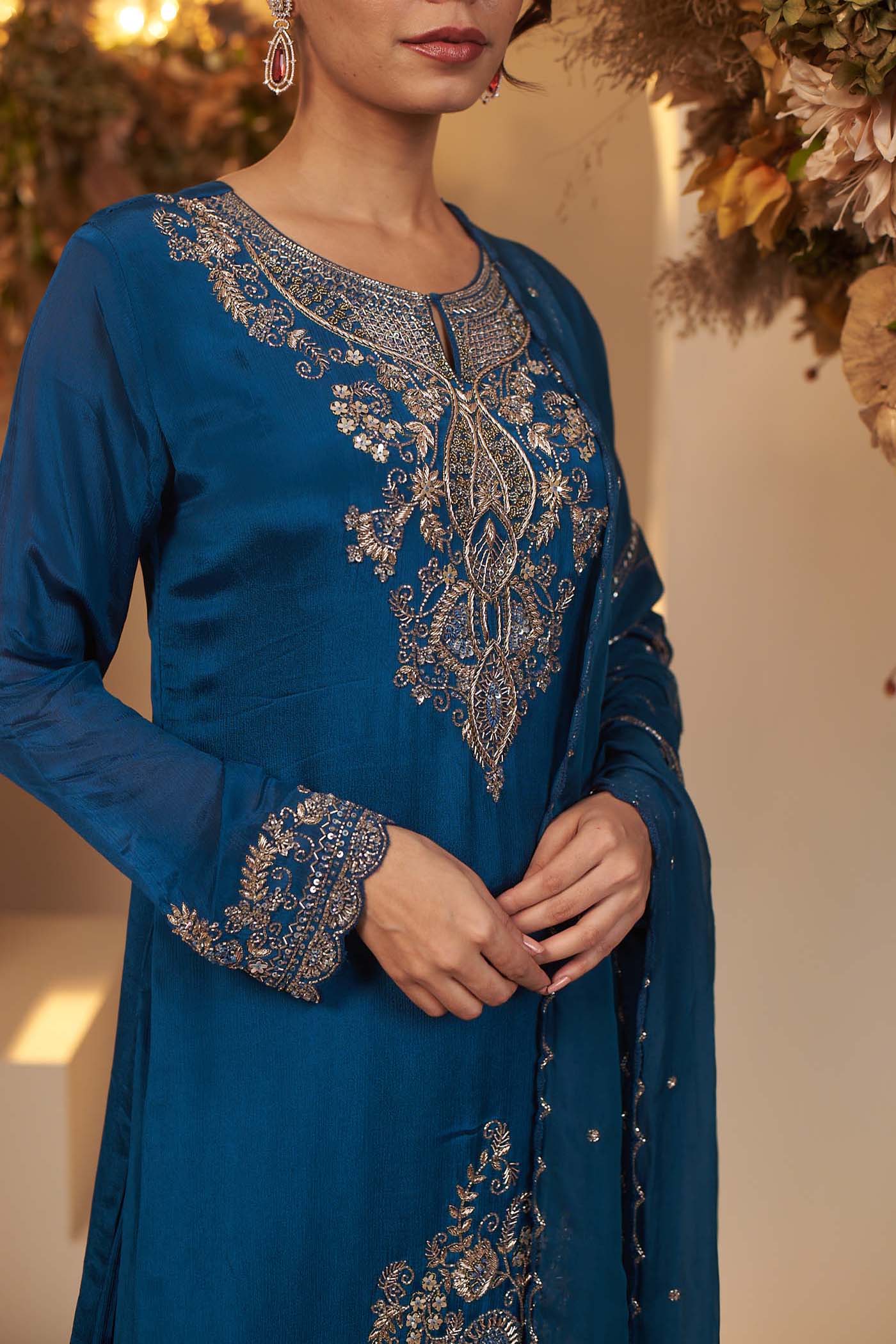 Peacock Blue Suit with Sharara Set