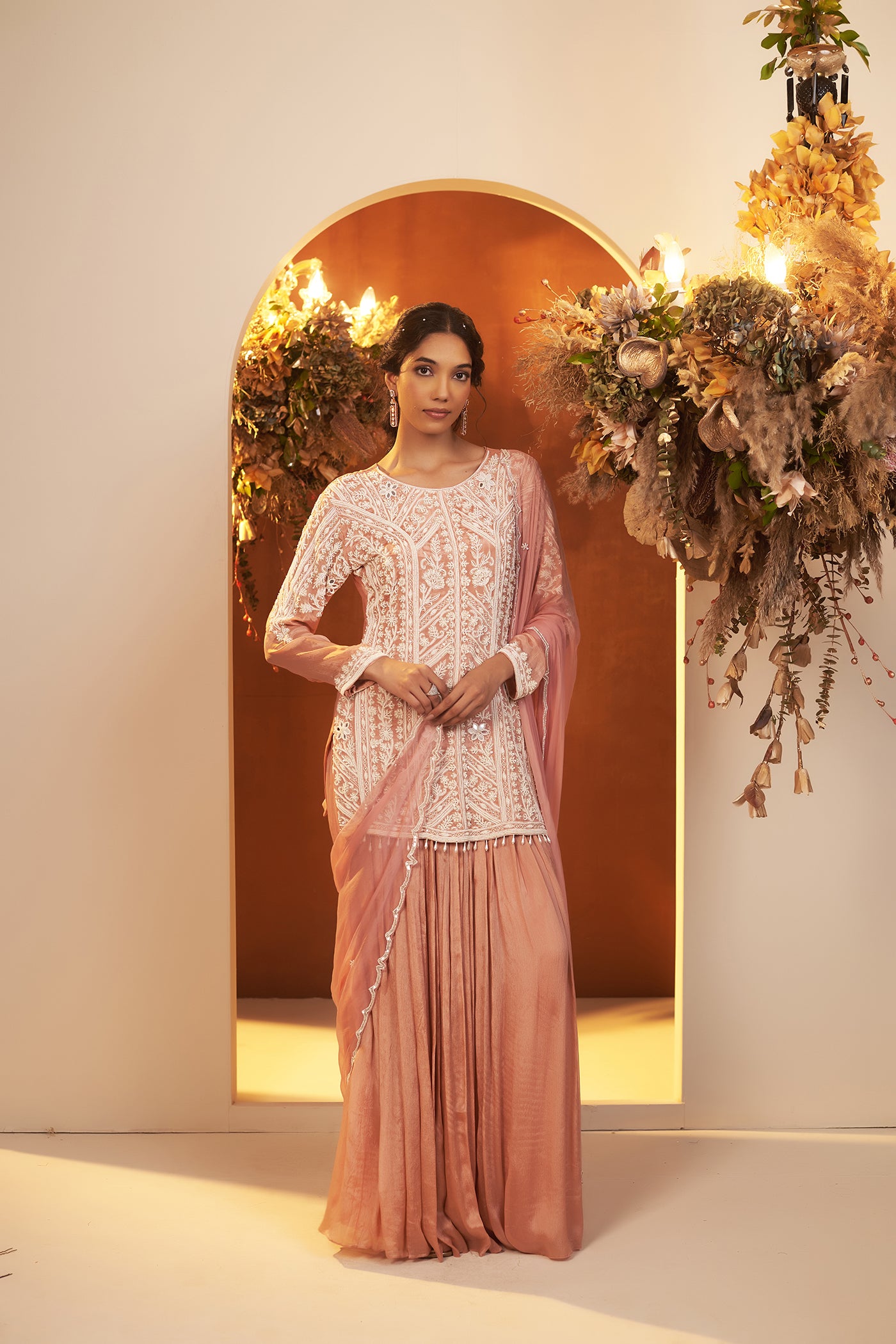 Dusty Pink Suit with Sharara and Dupatta.