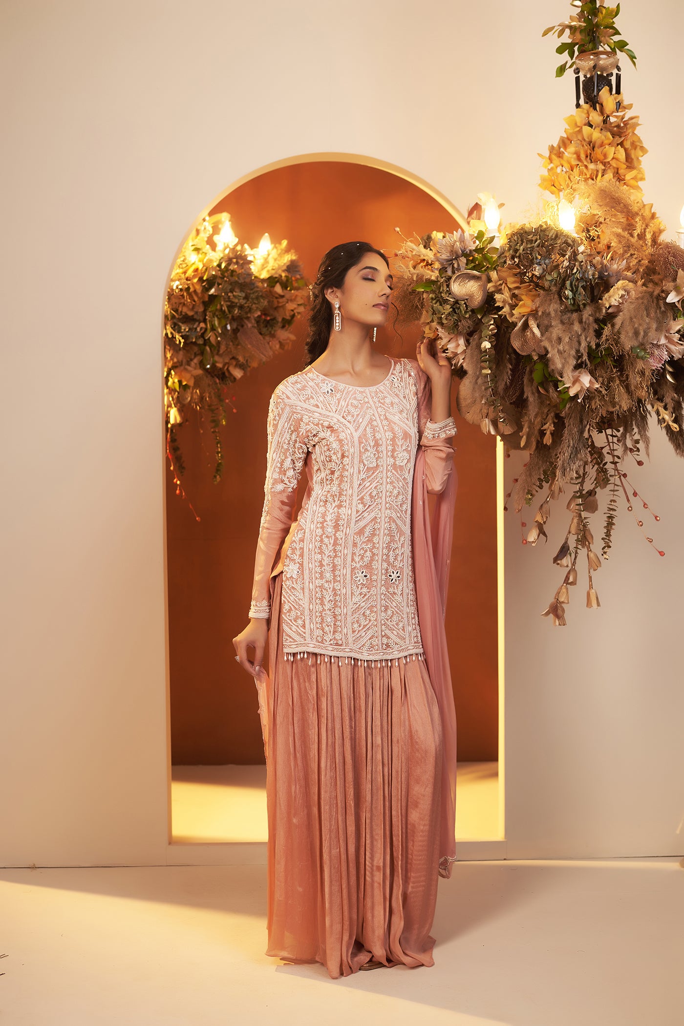 Dusty Pink Suit with Sharara and Dupatta.