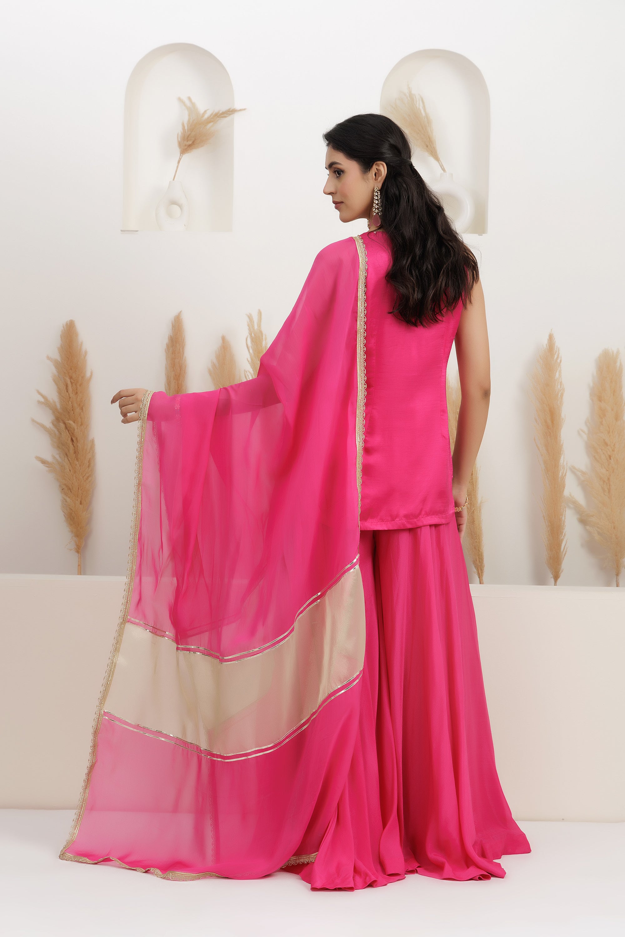 Satin Silk Embroidered sharara suit set